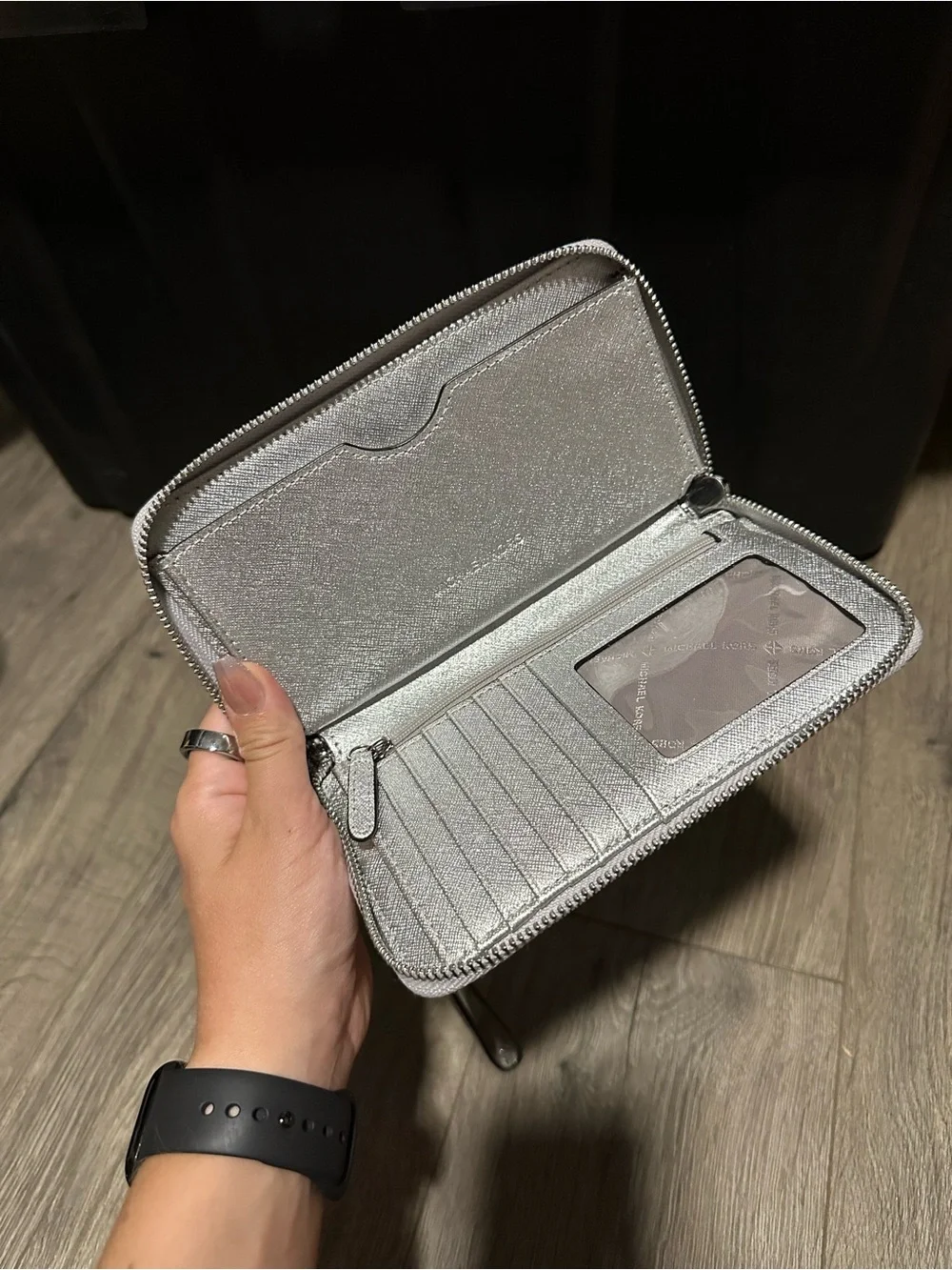 Michael Kors Silver Glitter Zip-Around Wristlet Wallet